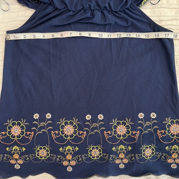 Off the Shoulder Navy Blue and Floral Embroidered top, size S - Picture 4 of 5